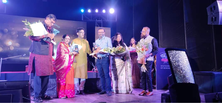 Pranabesh Chandra receiving award